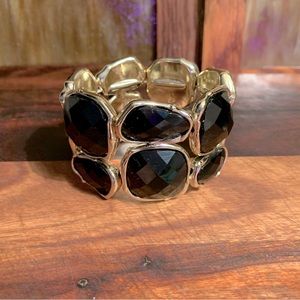 Jet Colored Geometric Gold Stretch Statement Stretch Bracelet